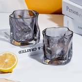 LOITTAINUE Glazen set, 6-delig, 200 ml, onregelmatige kristallen whiskyglazen, drinkglazen, ijskoffieglazen, cocktailglazen, longdrinkglazen, water, thee, koffie, sap, vaatwasmachinebestendig