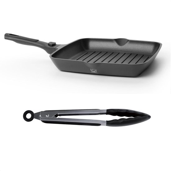 Stone & Stone Grid Professional Grill Plate, Non-Stick Coating with Steel Base and Removable Handle, 35 x 34.5 x 4 cm