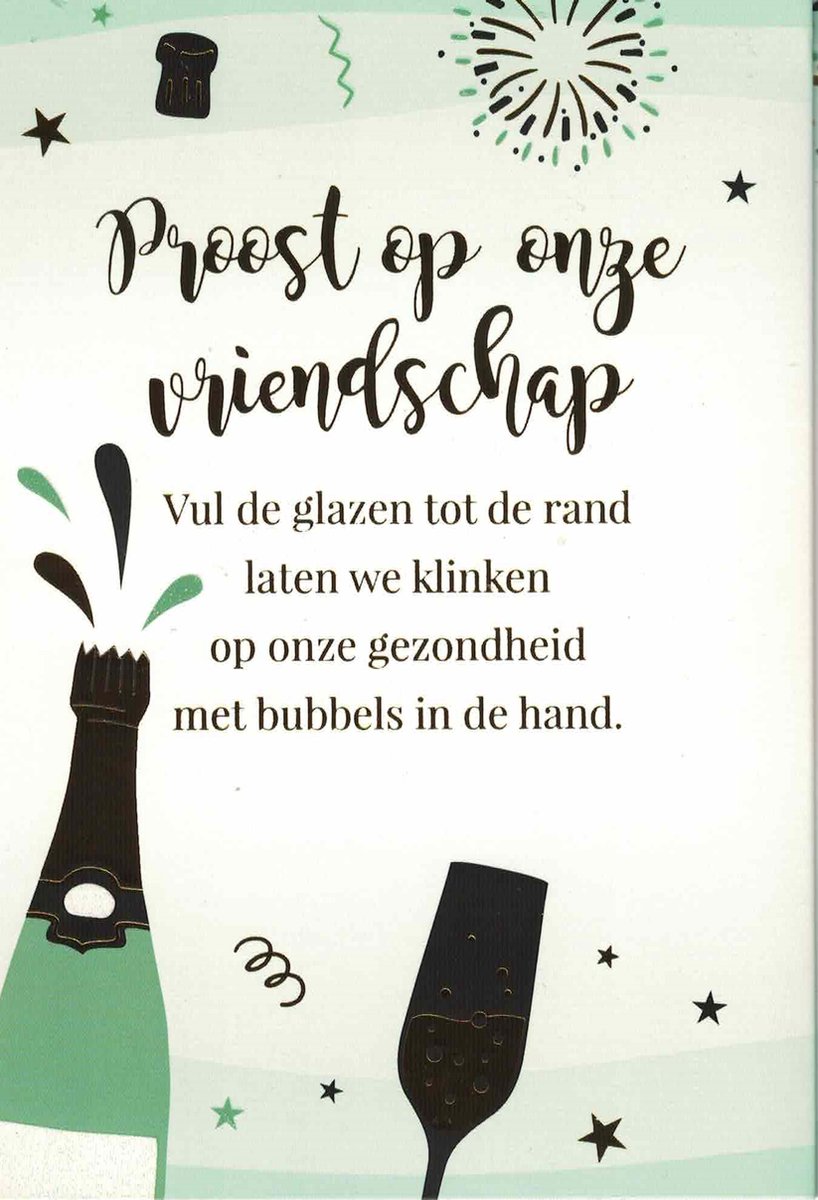 Kerstkaart - Proost op onze vriendschap -Prettige kerst en een fantastisch nieuwjaar - 909786 - drieluik - Drieluik zigzag - open formaat 34,5 x 17 cm