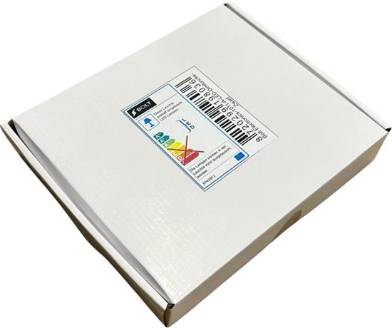 Emballage blanc fermé avec étiquette énergétique et logo Bolt Electronics.