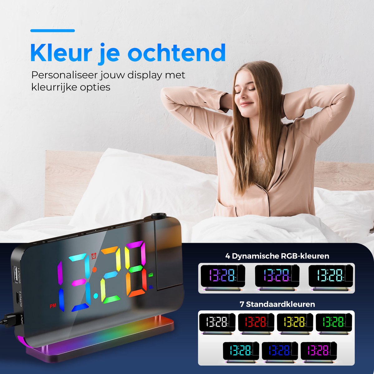 BP® Digitale Wekker Met Projectie - Wekkerradio - Projectiewekker - Digitale Wekker - Kinderwekker - Projectieklok - Snooze Functie - USB oplaadpoort - Automatische Helderheidscontrole - Zwart — cadeau in Elektronica - foto 5