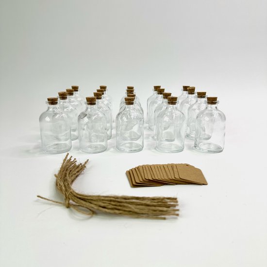 HOMSFOU 20 Stuks Wensen Miniatuur Stoppers Decoratie Mini Flessen Flessen Mini Bruiloft Pot Kurk Stop Glazen Flessen Kleine Doorzichtige Glazen Potjes Glazen Met Kurk Flesje Cilinder