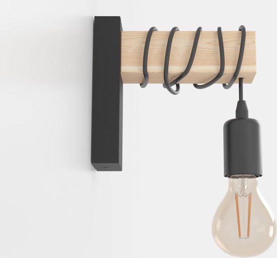 EGLO Townshend Wandlamp - E27 - 21,5 cm - Hout - Zwart/Bruin - FSC Hout