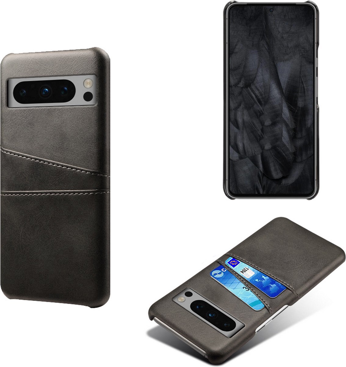 Back Cover met Opbergvakjes + Glas Screenprotector voor Google Pixel 8 Pro _ Zwart