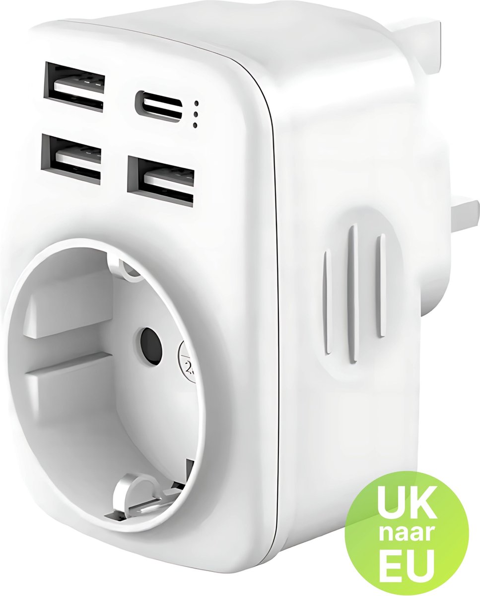 Bol.com HB Reisstekker type G - Universele Wereldstekker - Alles-in-één Reis Stekker - USB & USB-C - 5 Aansluitpunten - Multifun... aanbieding