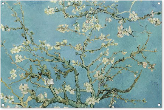 Tuinposter 120x80 cm - Tuindecoratie Van Gogh - Amandelbloesem - Oude meesters - Kunst - Vintage - Poster voor in de tuin - Buiten decoratie - Schutting tuinschilderij - Tuindoek muurdecoratie - Wanddecoratie balkondoek