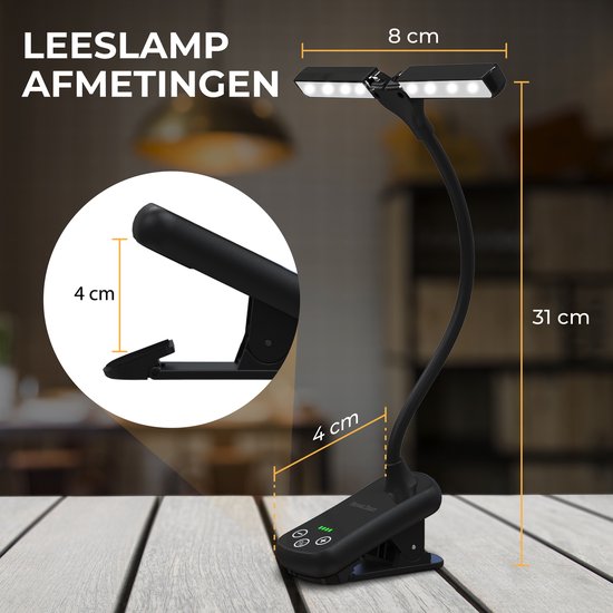 Regal Tech® Oplaadbare Leeslamp - Klemlamp - Draadloze Leeslamp - 3 Verschillende Lichtstanden - Dimbaar - USB-C - Zwart van Regal Tech® — afbeelding 5