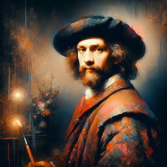 Olieverf rembrandt schilderij | Meesterlijke meesterwerk: schitterende portret in olieverf van Rembrandt | Kunst - 40x40 centimeter op Dibond | Foto op Dibond