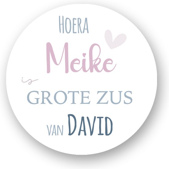 Foto: 25x sluitsticker hoera naam is grote zus van naam broertje 40 mm geboorte sticker sluitzegel sticker geboortekaart baby nieuws trakteren broer zus basisschool kinderdagverblijf glossy sluitzegel wensetiket