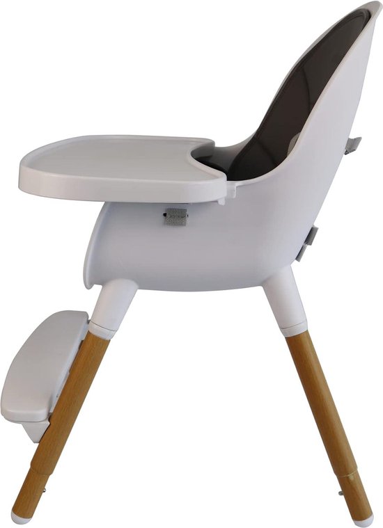 2-in-1 houten kinderstoel met dienblad - babystoel combi-hoge stoel - 5-punts riem - voetensteun - PU-lederen kussen - tot 30 kg van Merkloos — afbeelding 2