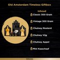 Old Amsterdam Timeless Giftbox met inhoud: Classic 300g, Vintage 300g, Chutney Mosterd, Vijg, Appel en Mini Kaasschaaf.