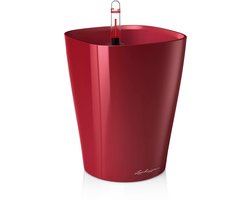 LECHUZA MINI DELTINI - Plantenbak - met uitneembare binnenbak - met bewateringssysteem - ALL-IN-ONE set met LECHUZA-PON - scharlakenrood hoogglans