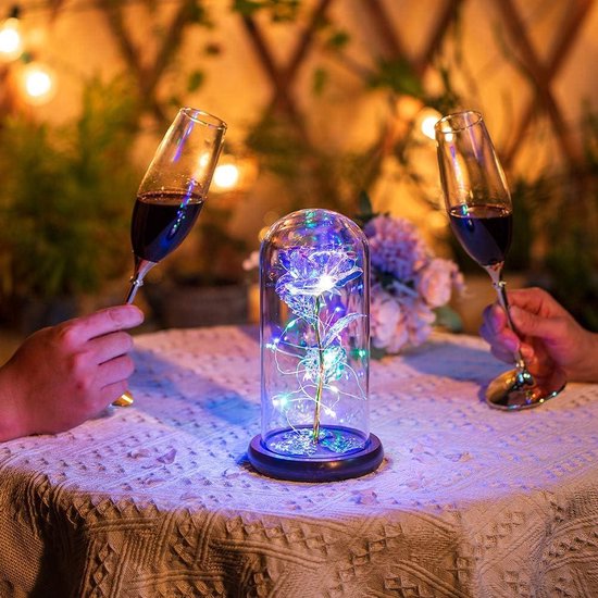 Eeuwige kristal roos in glazen koepel met LED-verlichting - Betoverd cadeau voor altijd - Romantisch verjaardagscadeau voor haar - Belle en het beest - Jubileum Valentijnsdag bruiloft