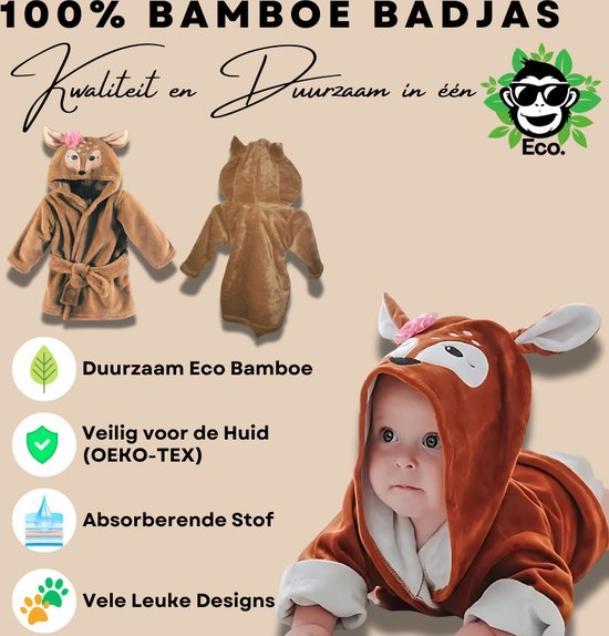 BoefieBoef Hert Bamboe Baby Badjas 0-2 Jaar (85 cm lang max) - Luxe, Superzacht & Hypoallergeen - Eco Kinderbadjas met Dieren Capuchon - Absorberende Peuter Handdoek Jongen & Meisje - Cadeau Zwemles, Carnaval, Verjaardagen of Kraam - Bruin van Merkloos — afbeelding 2