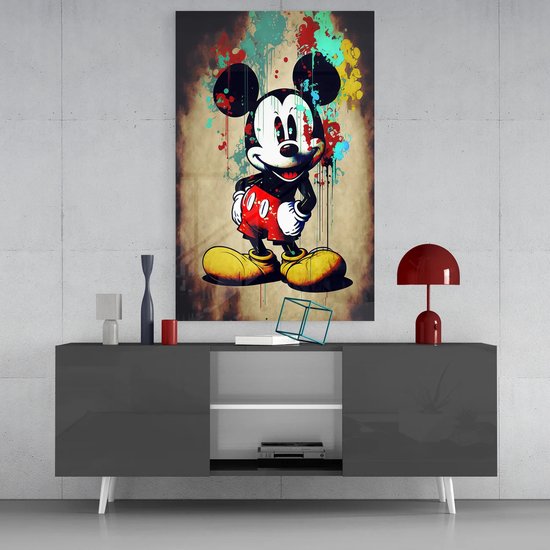 Glasschilderij - Mickey The Giant - Wanddecoratie - 72x46 cm - 4 mm