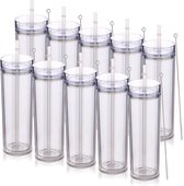 20oz Plastic Skinny Tumblers Bulk 10 Pack dubbelwandige beker - Matte Acryl - BPA-vrij - ijskoffiekopjes voor feestjes - transparant - set 10