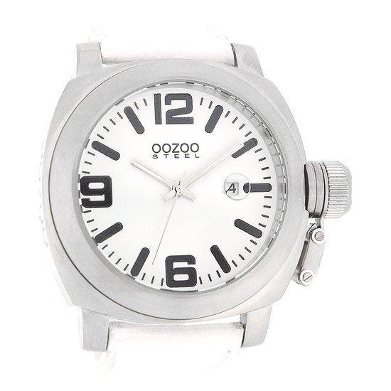 OOZOO Timepieces - Zilverkleurige horloge met witte leren band - OS155