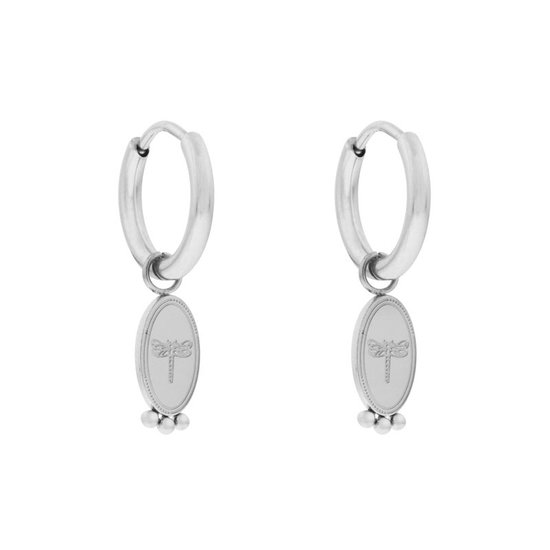 Boucles d'oreilles d'oreilles petites avec pendentif libellule - Argent - Acier inoxydable (ne se décolore pas) - Fermeture à pression