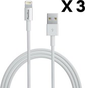 3x Lightning naar USB A Kabel Wit - 2 meter - Oplaadkabel voor iPhone X / XS / XS MAX / XR / 7 / 7 PLUS / 8 / 8 PLUS / 6 / 6S / 6 PLUS / 6S PLUS / 5 / 5S / SE / AirPods 1 / Airpods 2 / Airpods 3 / Airpods Pro 1