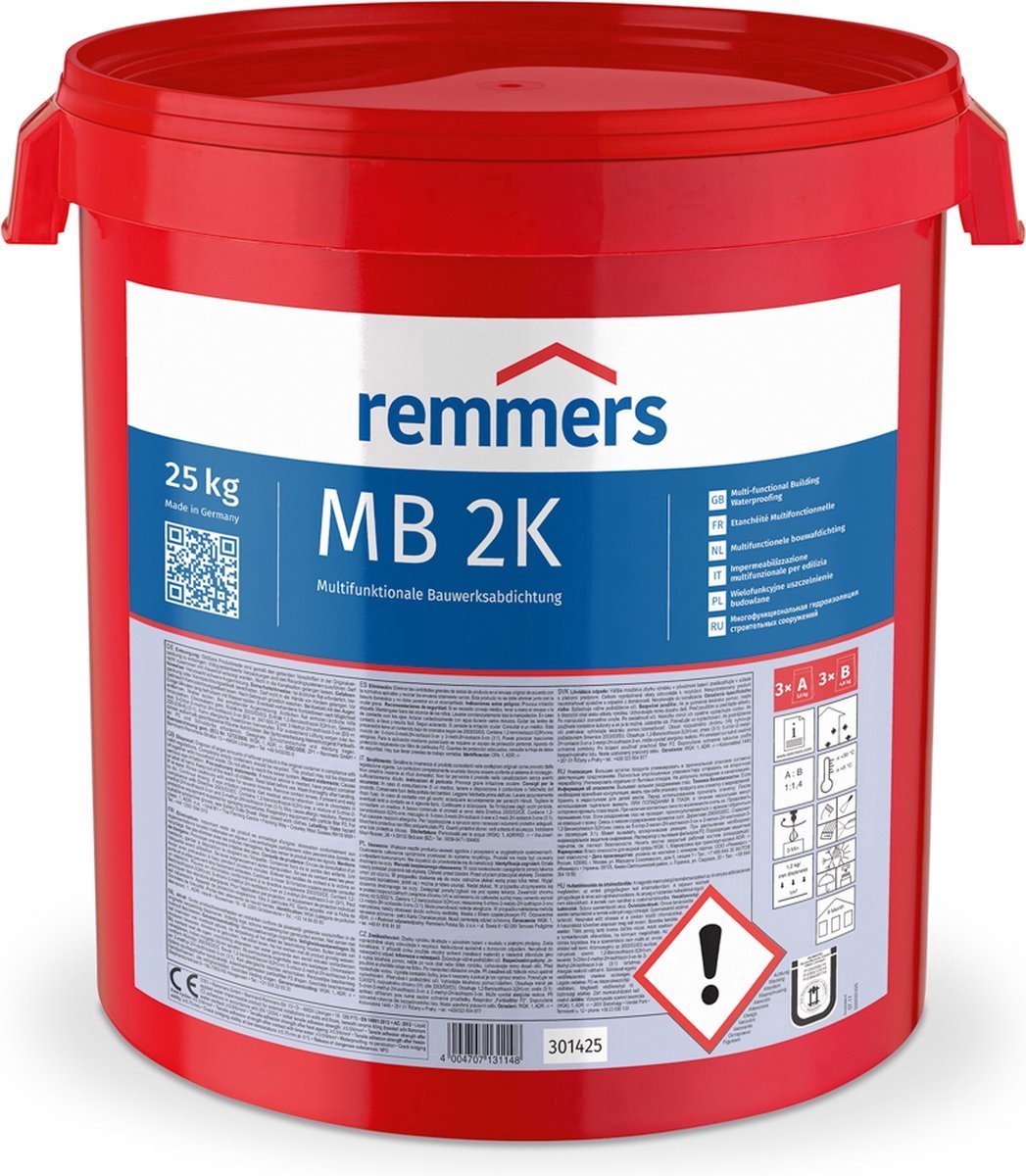 Kelder afdichting set 25 kg inclusief Remmers MB2K multibaudicht, blokkwast en afdekzeil.