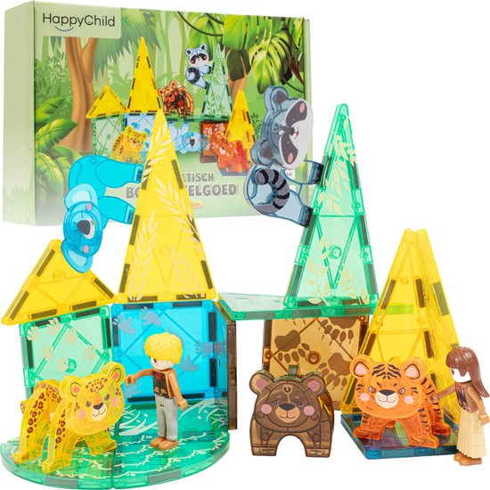 Happy Child® Magnetisch speelgoed - Jungle editie - Magnetic Tiles - Montessori Speelgoed - Kinderspeelgoed - Constructiespeelgoed - 56 Stuks