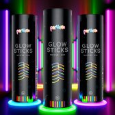 Partizzle 300x Glow in the Dark Sticks - Extra Dik - Incl. Glowsticks Connectors - Breekstaafjes - Neon / Carnaval Party - Verjaardag Feest Versiering - 7 Kleuren