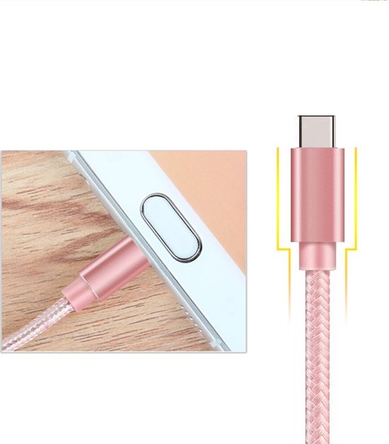 3x Câble USB C vers USB A Nylon Tressé Rose - 1 mètre - Câble de chargement pour Samsung Galaxy A20E / A40 / A50 / A70 / A80