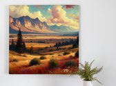 Olieverf landschap schilderij | Prachtig gelaagd schilderij: Een natuurlijk landschap in levendige olieverf | Kunst - 60x60 centimeter op Forex | Foto op Forex