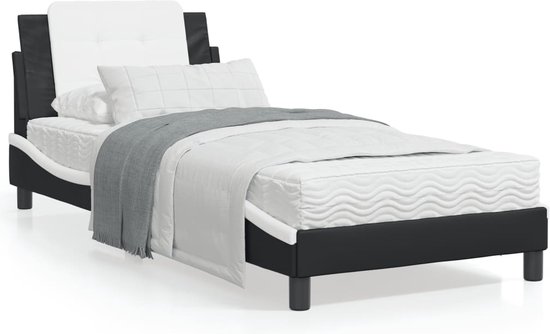 vidaXL - Bedframe - met - LED - zonder - matras - "Zadar" - zwart - en - wit - 90x200 - cm