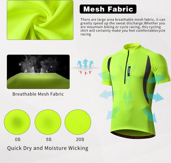 MEETYOO Herenfietsshirts Vochtafvoerend Korte mouwen Snel Fietsshirt Heren - Korte Mouwen - Wielershirt - Cycling ComfortFit Comfort Wielrenshirt Met 3 zakken en reflecterende strips-Groente-XL — afbeelding 3