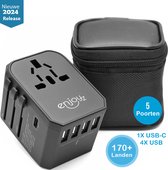 Bol.com Enjoyz Wereldstekker Universeel met Draagtas 2024 - Reisstekker met USB-C en 4 USB-A Poorten - Voor 170+ Landen - Snella... aanbieding