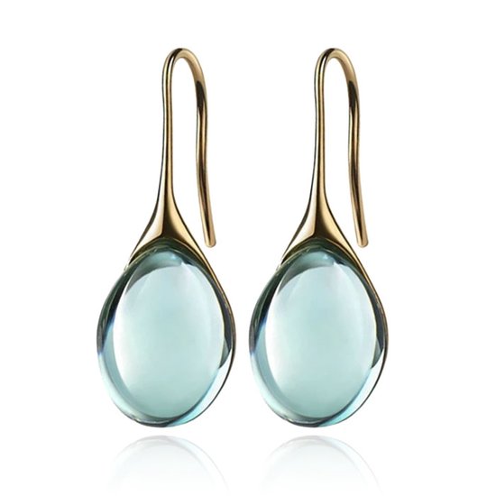 LGT JWLS Boucles d'oreilles pendantes pour femme – Plaqué or avec pierres pendantes en zircone bleu clair