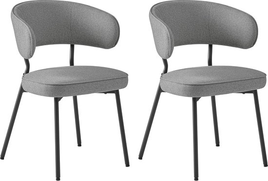 Eetkamerstoelen set van 2 keukenstoelen gestoffeerde stoelen loungestoel metalen poten modern voor eetkamer keuken donkergrijs