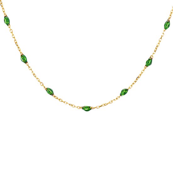 Collier 3162YRG 14k Geelgoud met groene resin