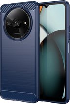 Geborsteld TPU Hoesje Geschikt voor Xiaomi Redmi A3 | Beschermhoes | Back Cover | Flexibel TPU | Stijlvol Carbon | Dun | Blauw