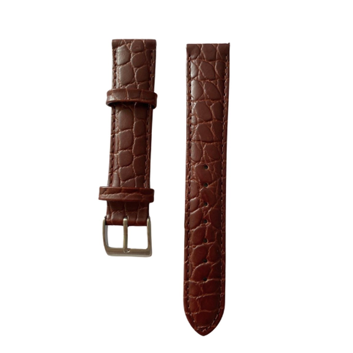 Leren horlogebandje - zilveren buckle - echt leer - brown crocodile