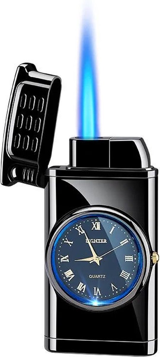 Luxe Aansteker - Zwarte Aansteker - Cadeau voor hem of haar - Aansteker met Klok - Kerstcadeau - Valentijn - Moederdag - Vaderdag - Verjaardag - Kerst Geschenk