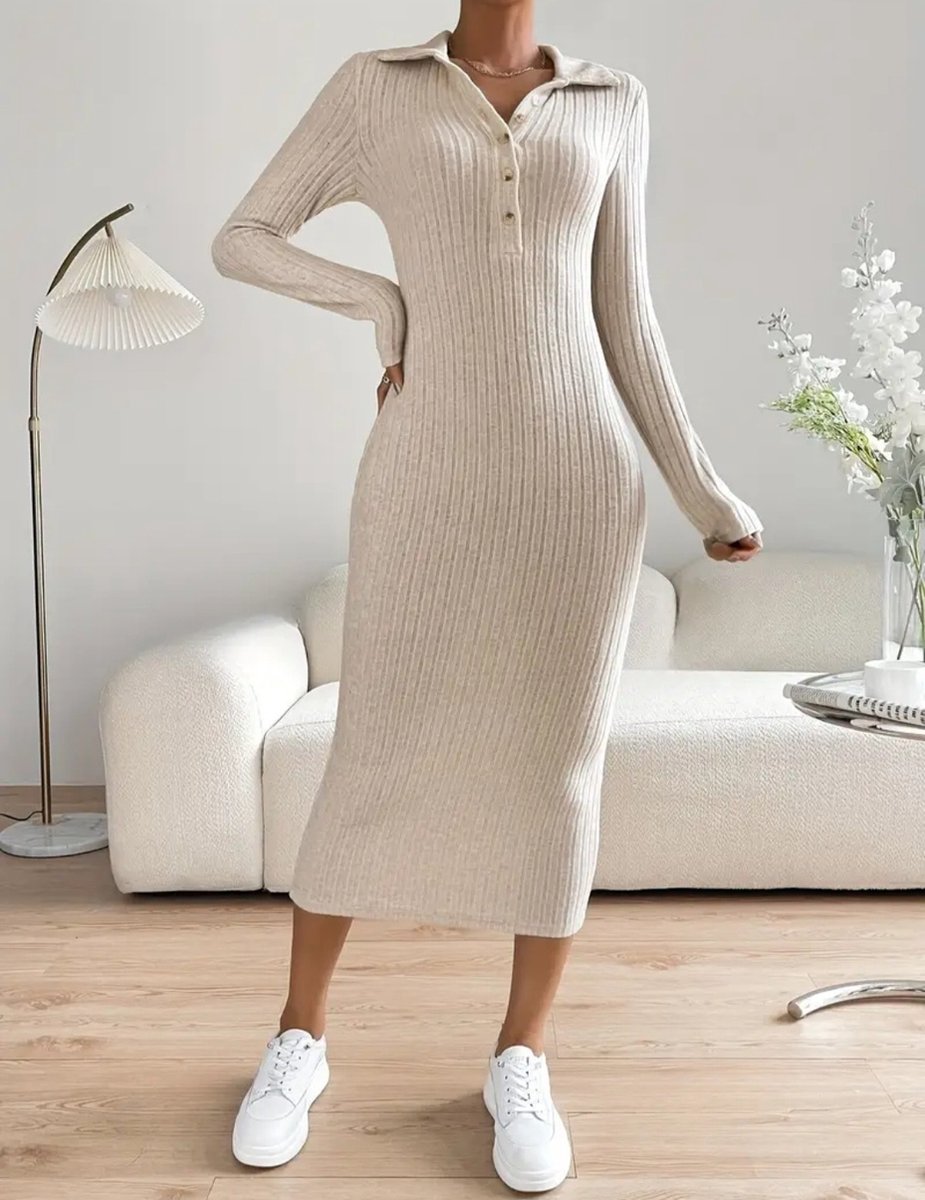 Super fijn zittende elegante corrigerende ribbel stretch jurk beige maat M bol