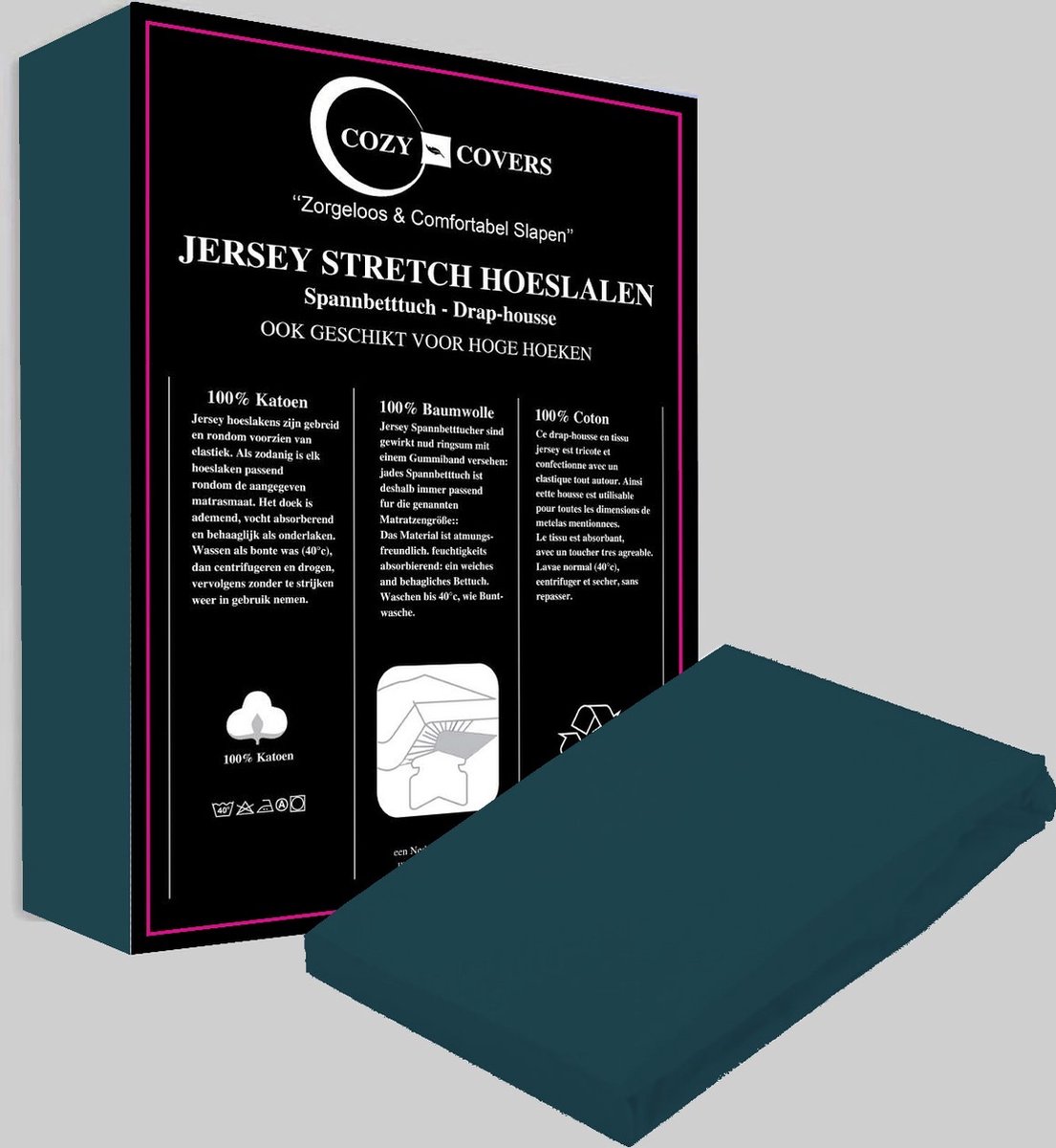 Cozy covers Jersey hoeslaken 100% katoen 140x200 cm - rondomelastiek + 30 cm matrasdikte -Groenblauw