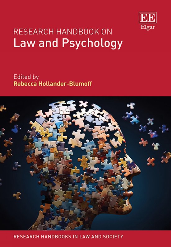Couverture du livre Research Handbook on Law and Psychology avec un puzzle coloré en forme de tête humaine sur fond rouge.