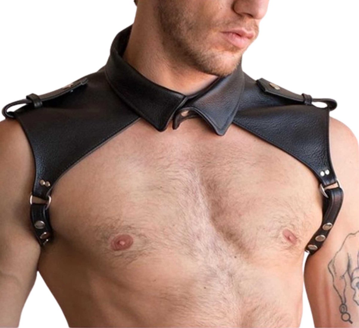 Goedkoopste Borst en schouder bondage harnas PRO - Sexy Leder Nek Bondage - Heren Lingerie - Top - Leer - Gay - One Size