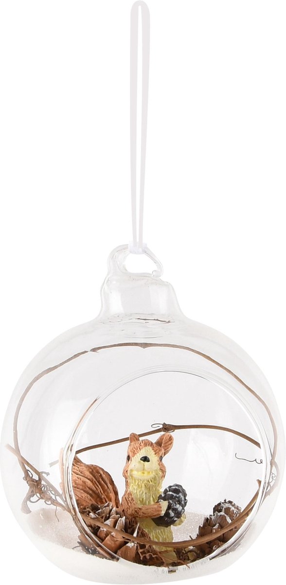 Dekoratief | Hanger bal m/eekhoorn, transparant, glas, 8x8x8cm | A245591