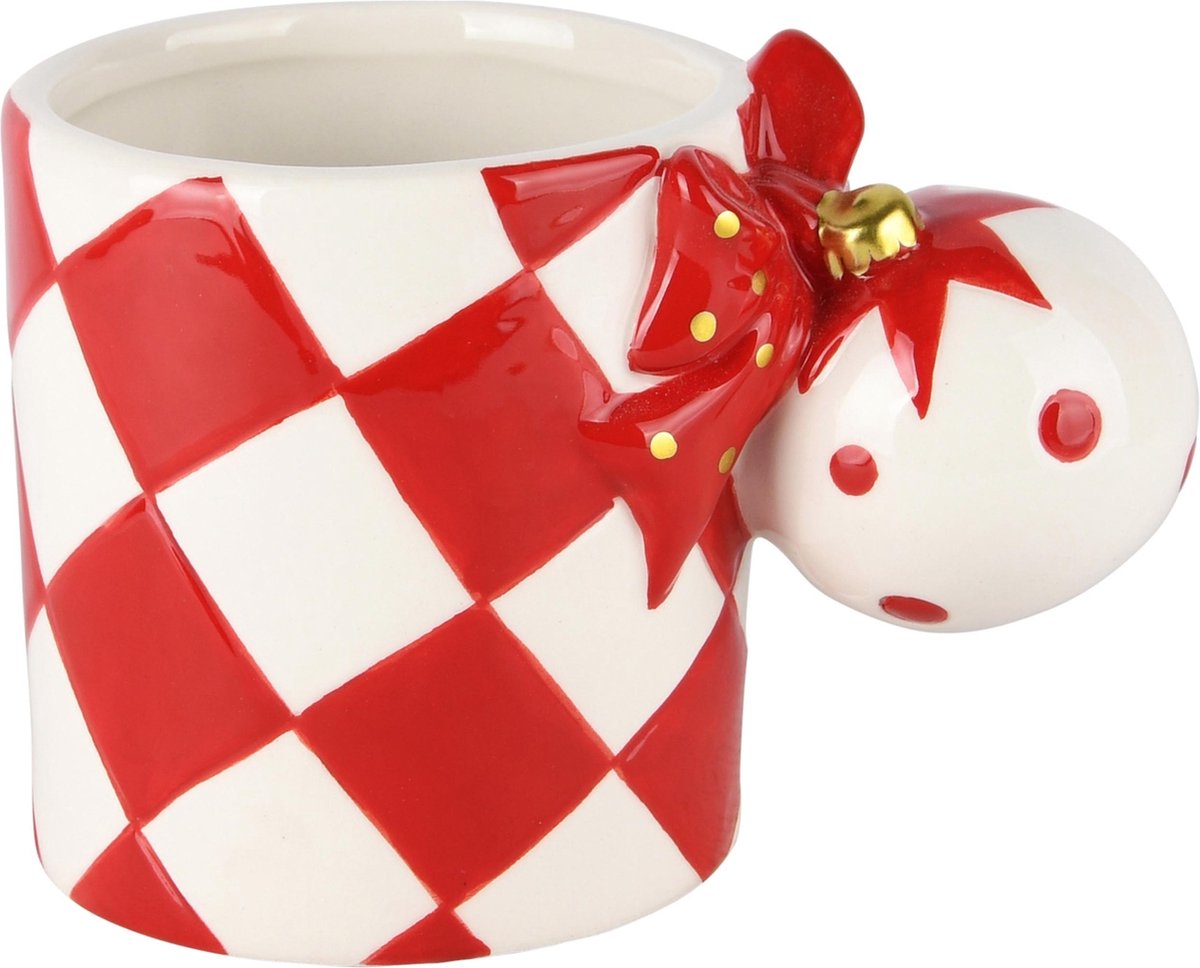 Dekoratief Mok m kerstbal rood wit keramiek 14x9x10cm A245795