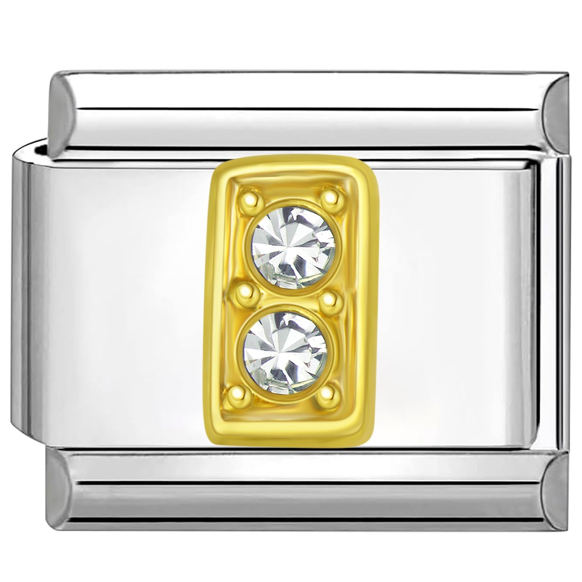 Quiges - Schakel - Bedel - 9mm - charms - Goud - Zirkonia - alfabet - letter I - Geschikt voor - armband - Schakelarmband - italy bedels armband