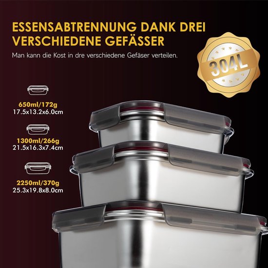Fit Het Nieuwe Jaar In - Vershouddozen Roestvrij Staal Luchtdicht Deksel Set Van 3 Voedselcontainer Keuken