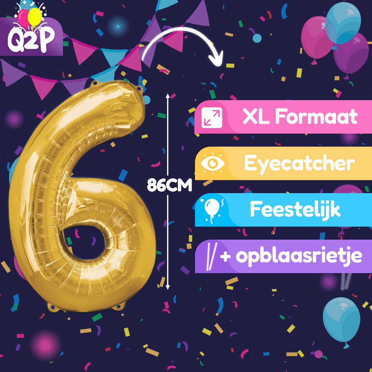 Cijfer Ballonnen Ballon Cijfer 6 Verjaardag Versiering Feest Helium Ballonnen Cijferballon Folieballon Goud Xl Formaat — afbeelding 2