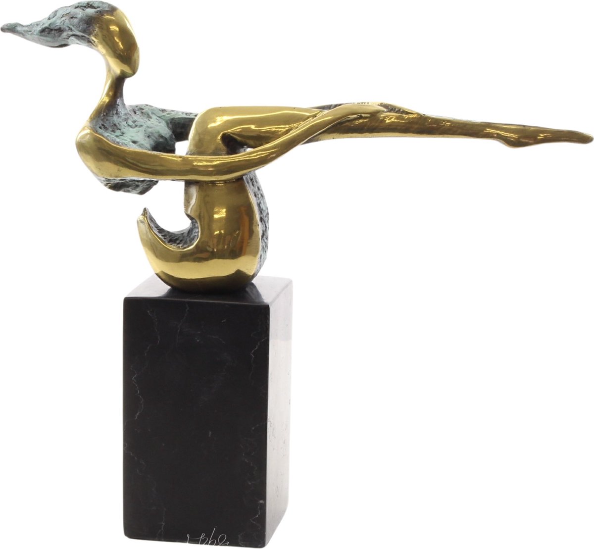 Naakte Vrouw "Modern" - Bronzen Beeld - Moderne Kunst - brons beeldje - Kunstwerk Sculptuur - Marmer Sokkel - Woondecoratie - 29x8x32