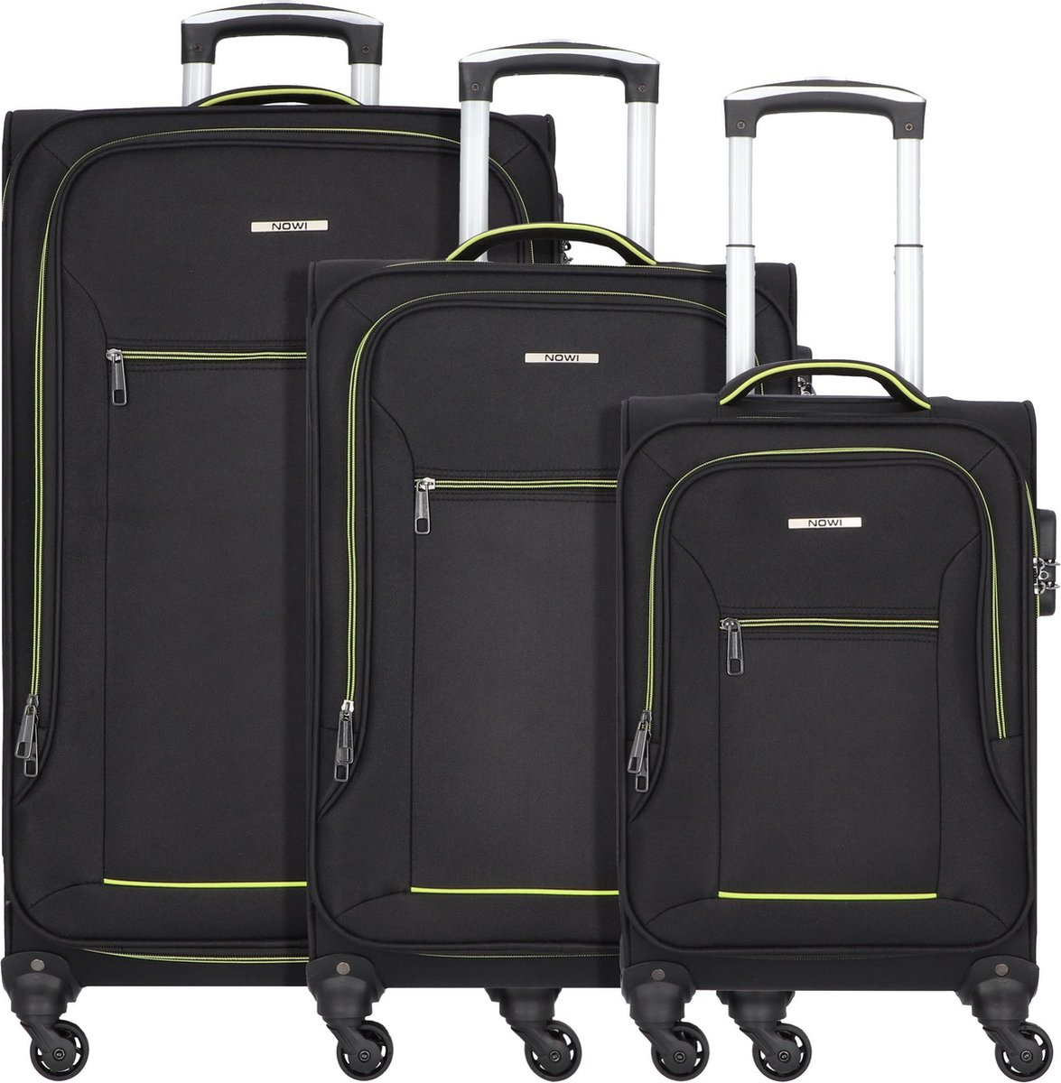NOWI Sevilla 4 wielen Kofferset 3-delig - Zachte bagage - Combinatieslot - sz-lime