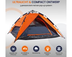 Hikemeister ® Kampeertent, 3-Persoons Automatic Pop-Up Tent - 200 x 200 x 145 cm - Backpacking Tent met binnentent