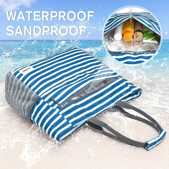 Strandtas voor dames, grote familie, waterdicht en opvouwbaar, met Strandtas voor dames, grote familie, waterdicht en opvouwbaar, met